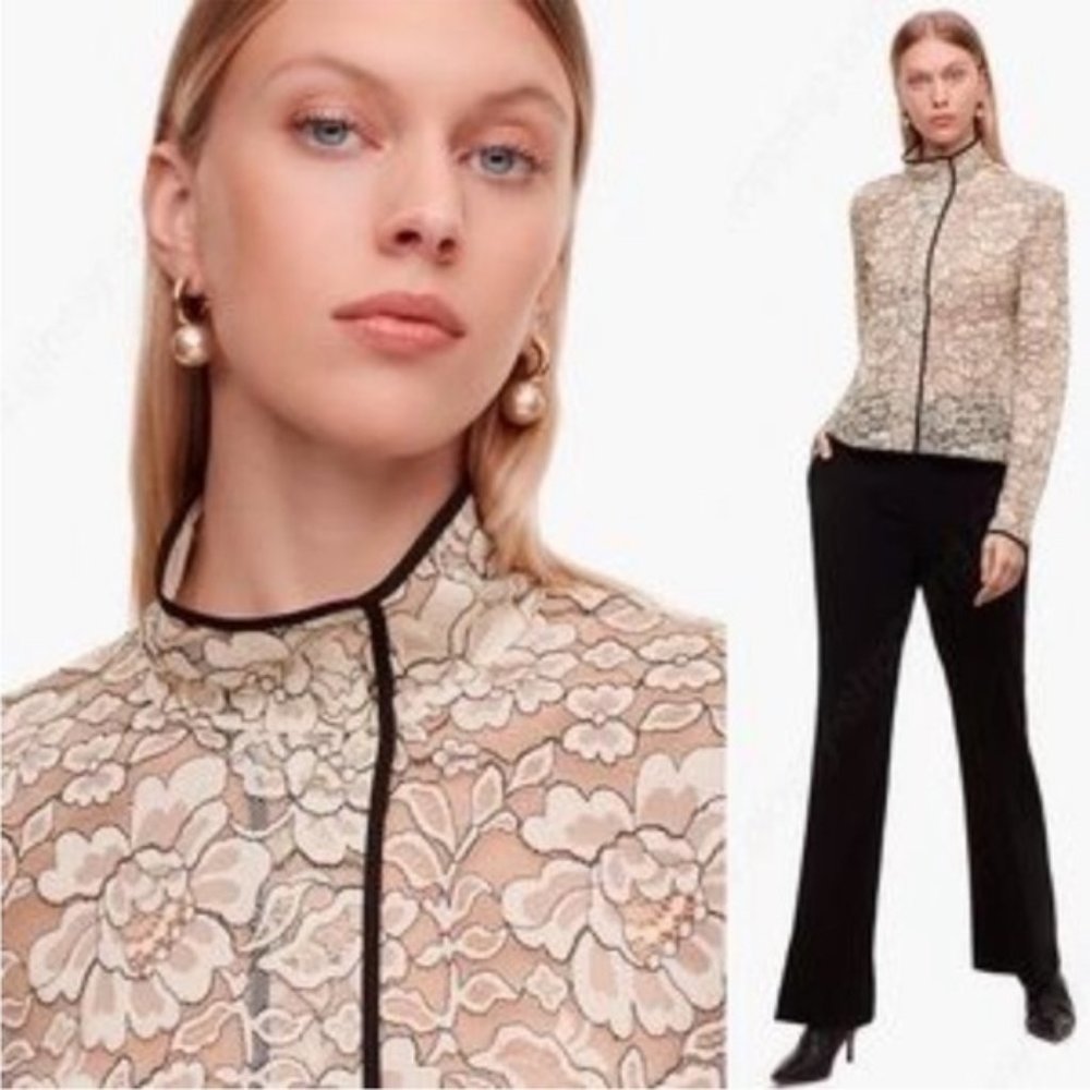 Aritzia Babaton Hopkins Blouse lace closed neck black size xs